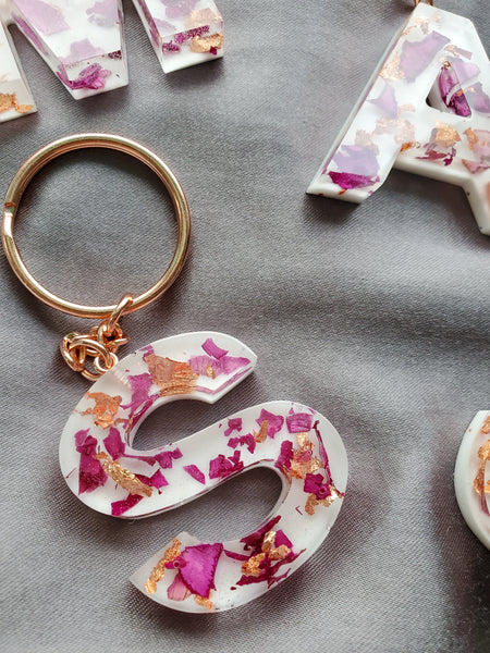 Pink Rose / Rose Gold Flake Custom Letter Keychain