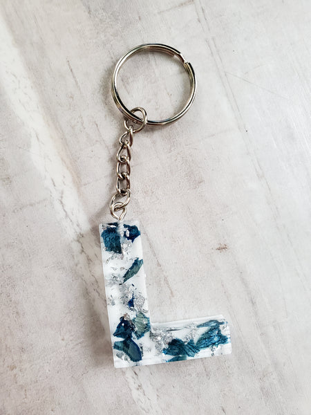 Blue Rose Custom Letter Keychain