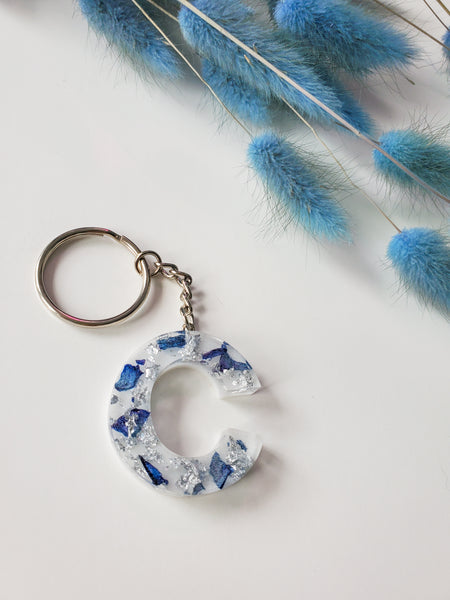 Blue Rose Custom Letter Keychain