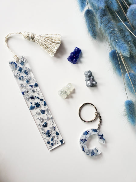 Blue Rose Custom Letter Keychain
