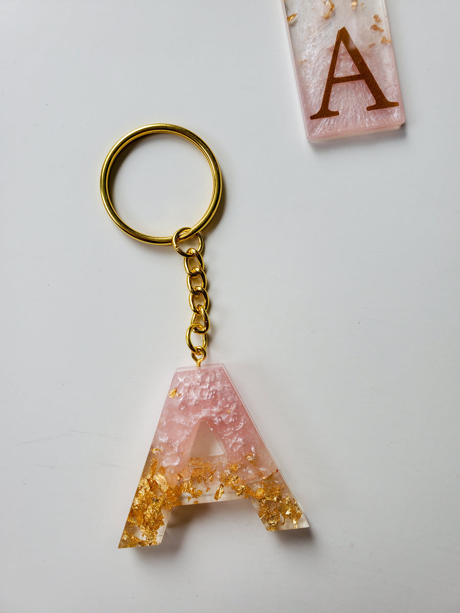 Dark Pink/Gold Leaf Letter Keychain - Made to any Letter of the