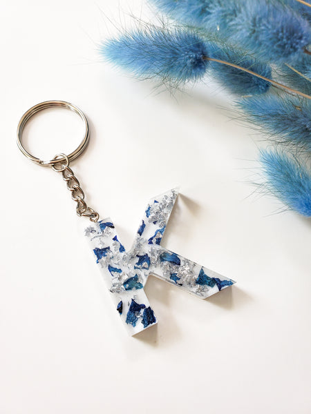 Blue Rose Custom Letter Keychain