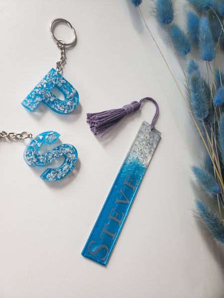Blue Silver Custom Letter Keychain