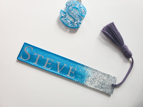 Blue Silver Custom Letter Keychain