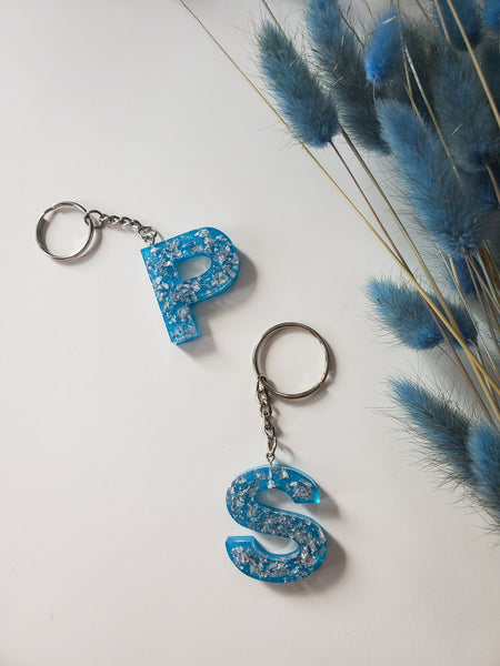 Blue Silver Custom Letter Keychain