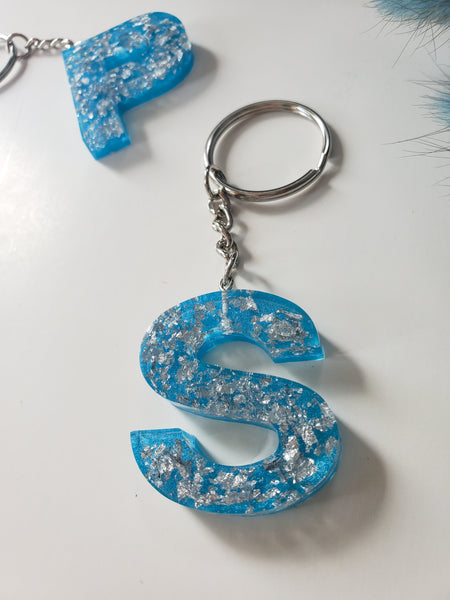 Blue Silver Custom Letter Keychain