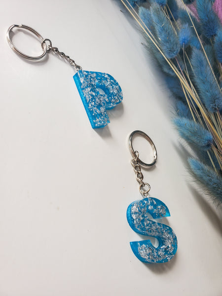 Blue Silver Custom Letter Keychain