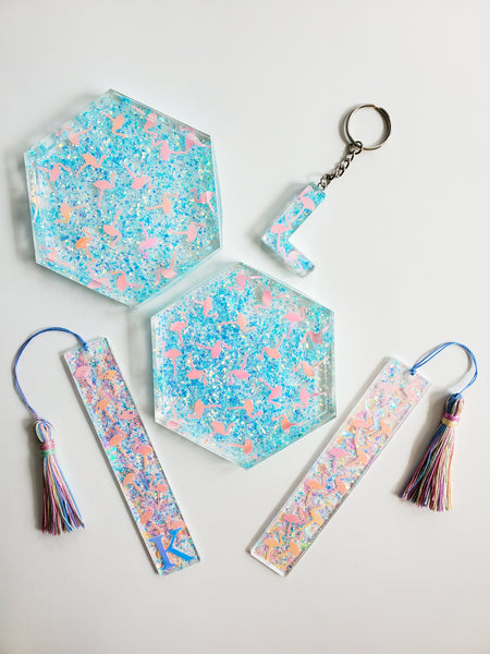 Holographic Flamingo Custom Letter Keychain