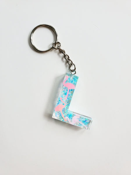 Holographic Flamingo Custom Letter Keychain