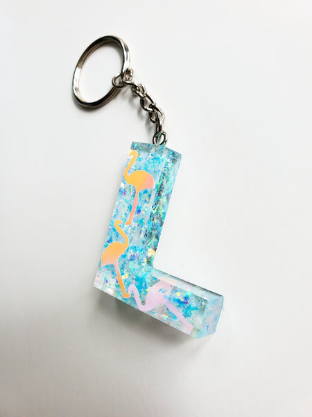 Holographic Flamingo Custom Letter Keychain