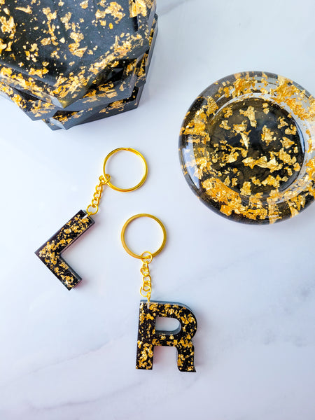 Black x Gold Letter Keychain