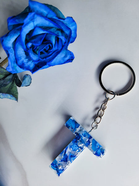 Blue Rose Custom Letter Keychain