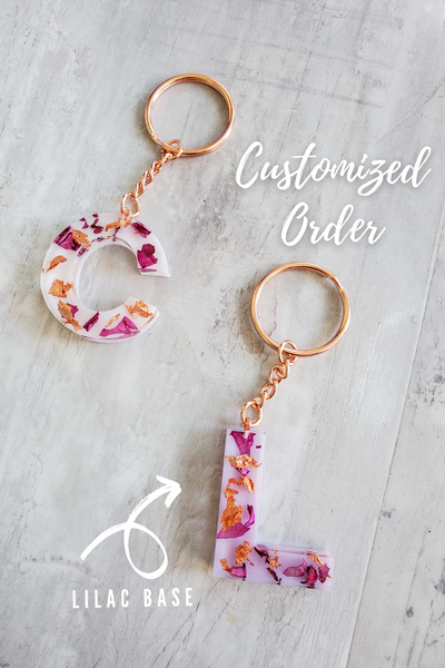 Pink Rose / Rose Gold Flake Custom Letter Keychain