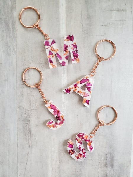 Pink Rose / Rose Gold Flake Custom Letter Keychain