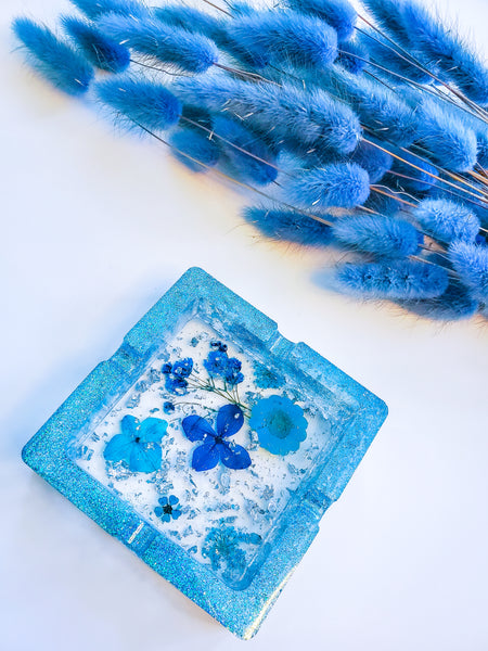 Blue Sparkle Flower Ashtray