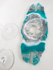 Teal Silver Geode Wine Caddy