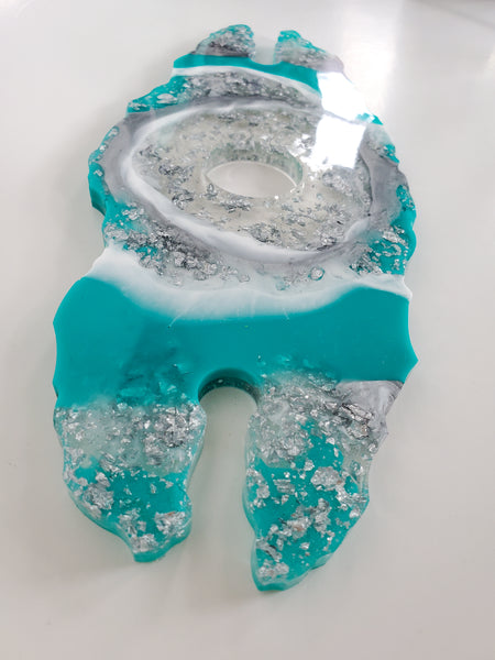 Teal Silver Geode Wine Caddy