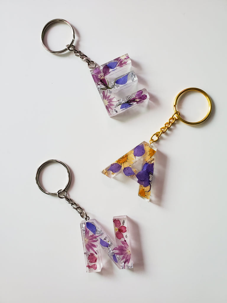 Custom Resin Floral Letter Keychain
