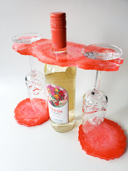 Coral Sparkle Geode Wine Caddy