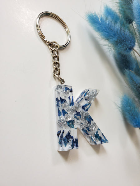 Blue Rose Custom Letter Keychain