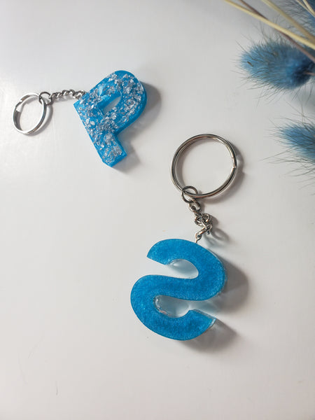Blue Silver Custom Letter Keychain