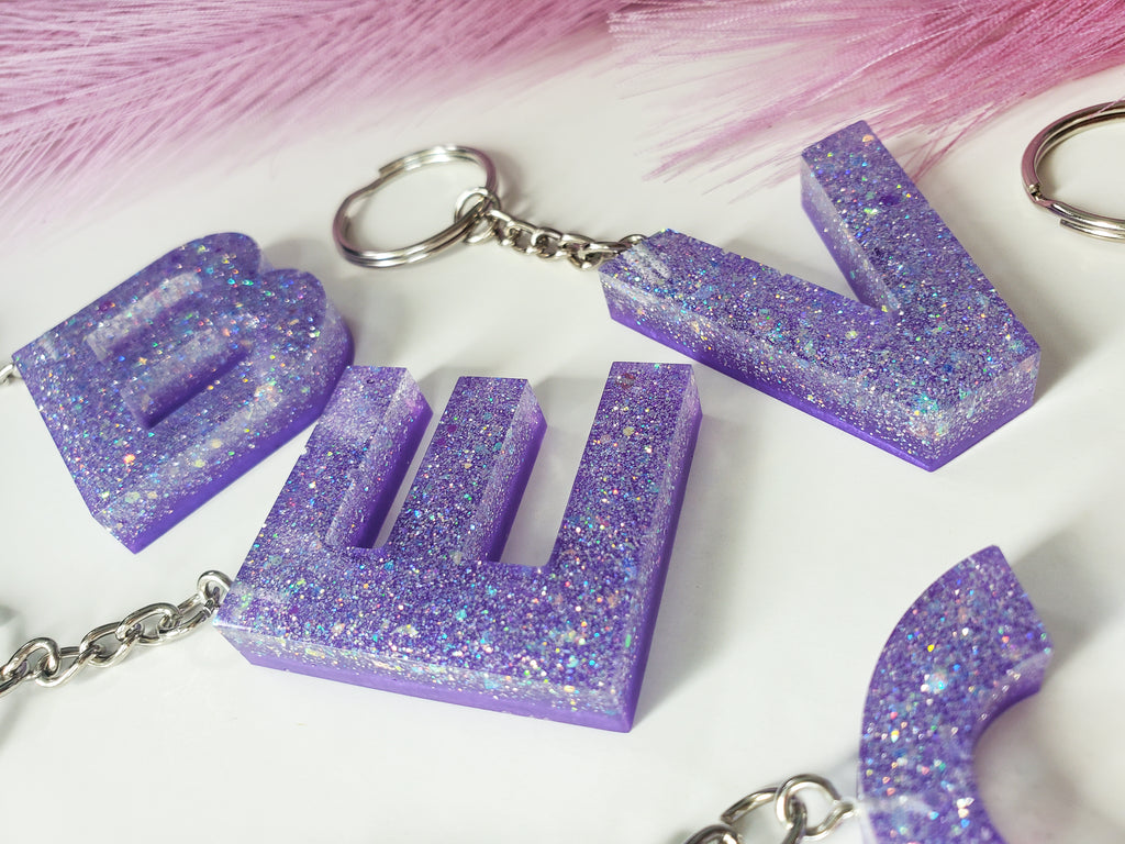 Purple Gold Glitter Initial Keychain – Bloomville Cottage Boutique