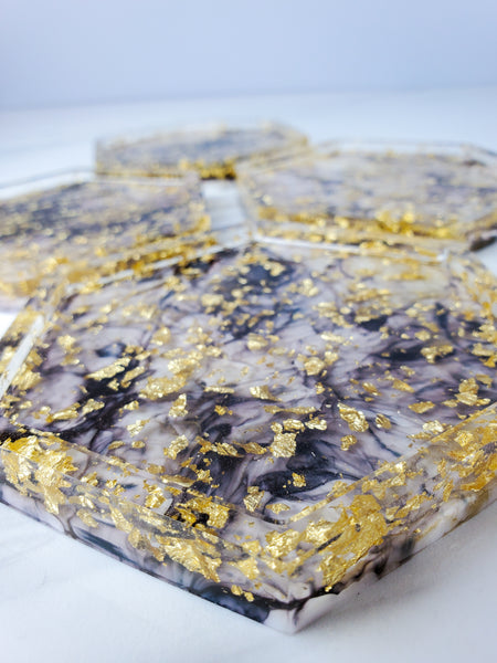 Black White Marbled Gold Coasters