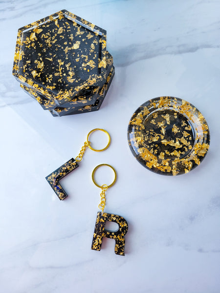 Black x Gold Letter Keychain