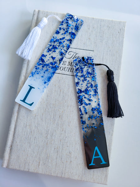 Blue Foil Monogram Bookmark