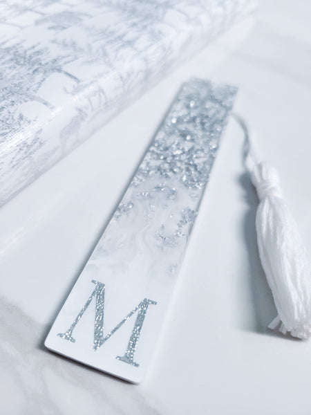 White and Silver Foil Monogram Bookmark