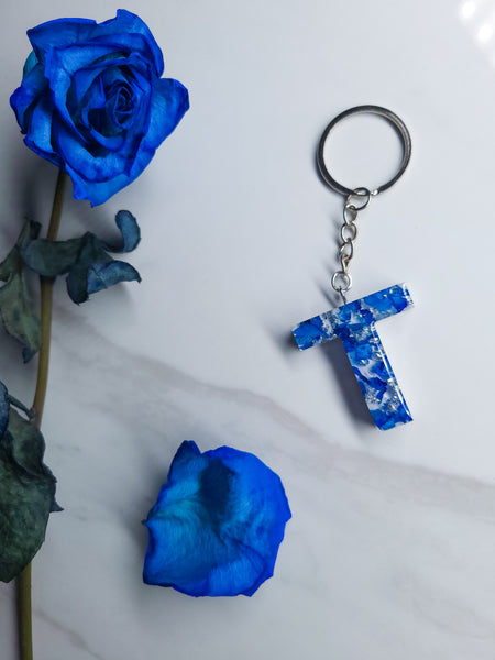 Blue Rose Custom Letter Keychain