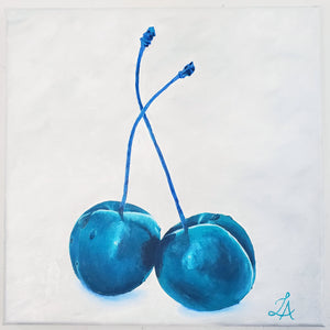oil painting on canvas of teal cherries