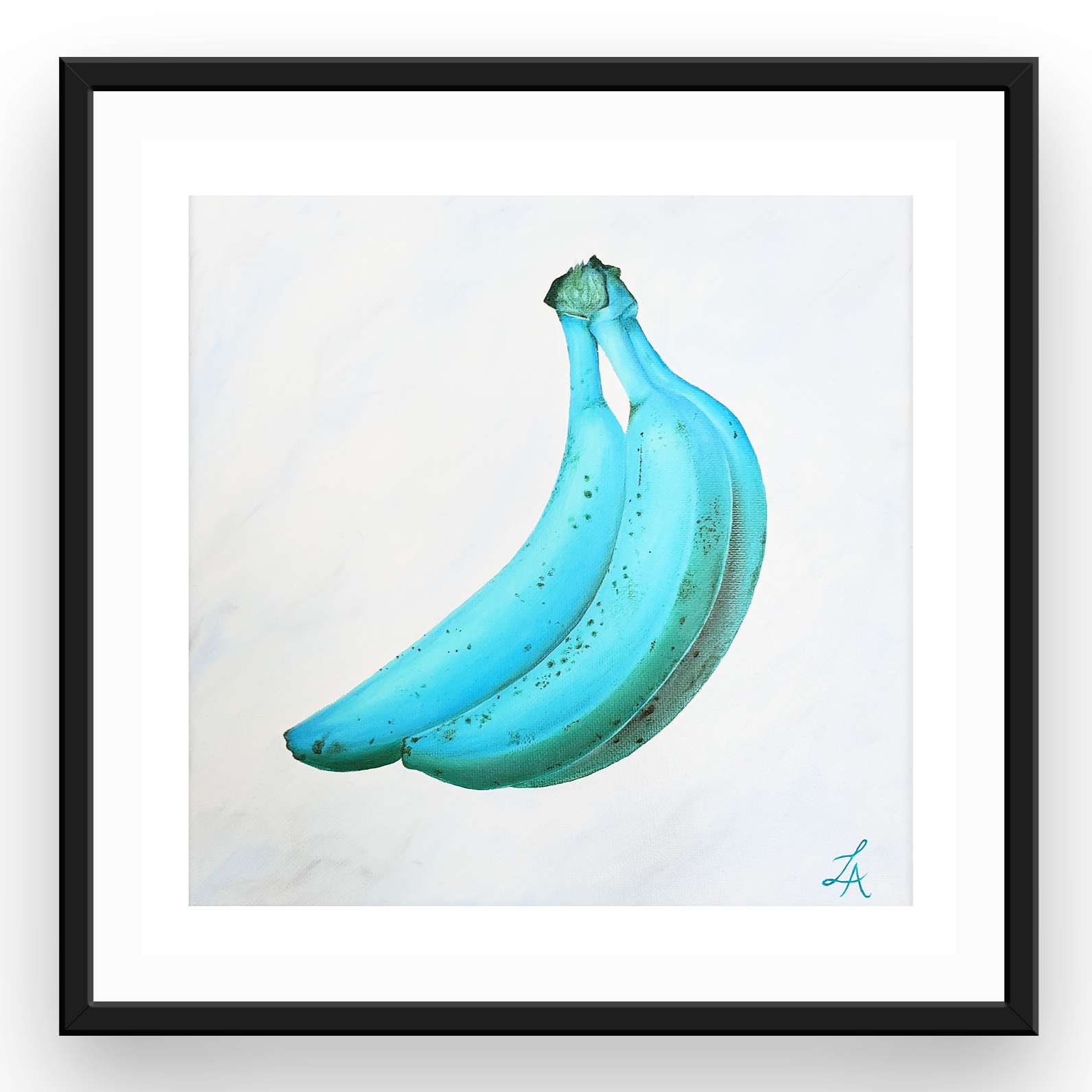 image of fine art print of painted teal bananas